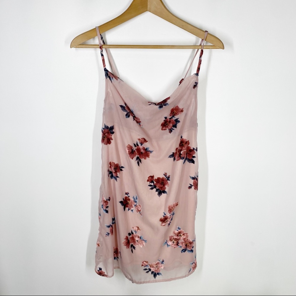 American Eagle Pink Velvet Floral Cowl Neck Slip Mini Dress Size XS - Picture 2 of 6